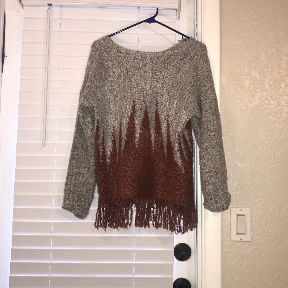 Coziest burnt orange and gray sweater!